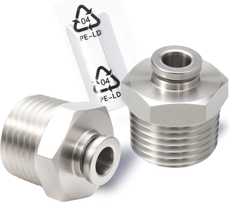 MSAEIQUN Stainless Steel 1/4 Air hose fittings, Push to Connect Air fittings Male Straight 1/4 Inch Tube OD x 1/2 NPT Thread Fitting (Pack of 2) - Image 1